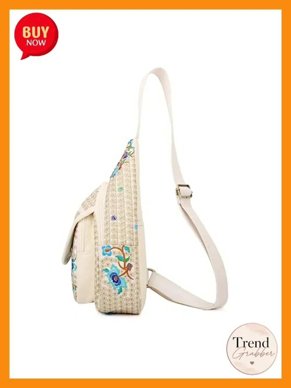 Vintage Embroidered Canvas Sling Backpack Crossbody Purse for Women
